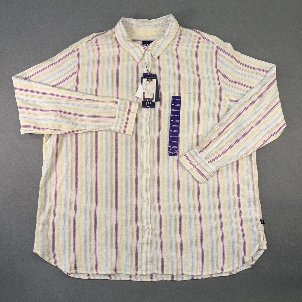 Women's Gap Lightweight Long Sleeve Linen Button Up Top Multicolor Size XXL